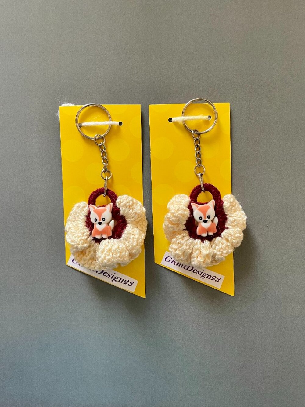 Crochet Keychains, Lightweight Charm Set, 2 Backpack Little Fox Charms